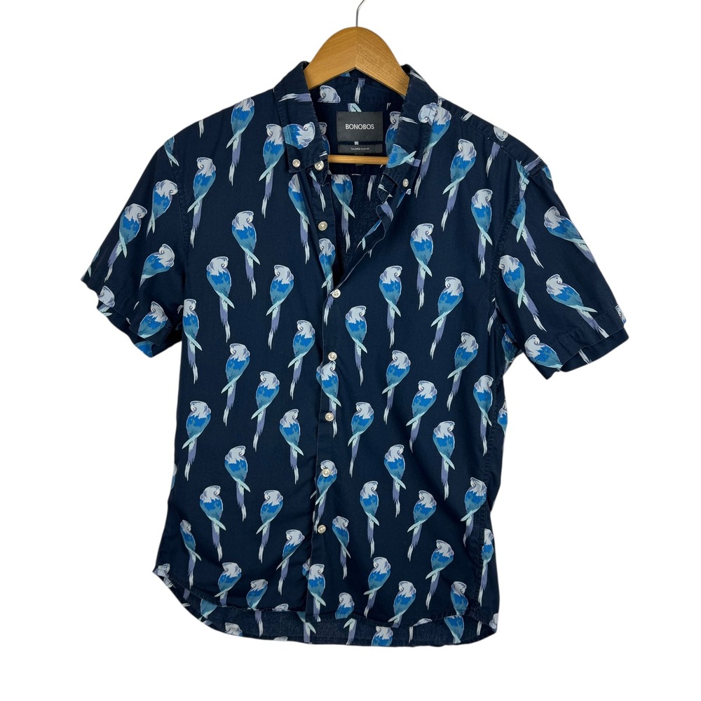 Bonobos Mens Parrot Print Button Up Shirt Sz Medium Tailored Slim Fit‎ Tropical